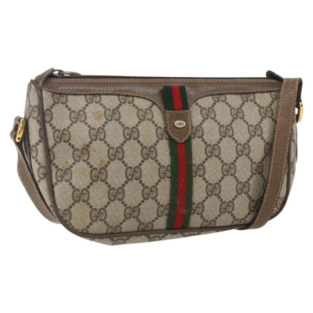 Authentic GUCCI GG Supreme Web Sherry Line Bag PVC Beige Gold 89 02 054